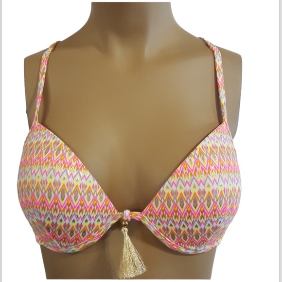 SHADE & SHORE Zigzag 36C Halter Swimsuit Bathing Swim Wear Multicolor Bikini Top - Picture 2 of 11